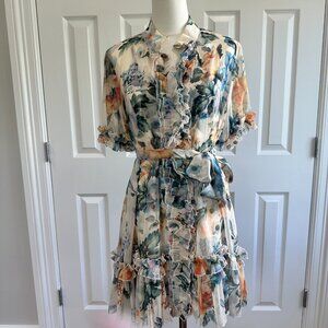 Aladore Floral Blue Orange Ruffle Tie Summer Vacation Cocquette Girl Dress Size6